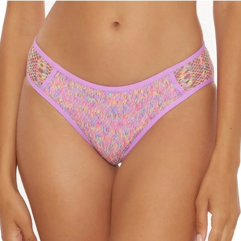 NWT✨BECCA by Rebecca Virtue Purple Multicolor Crochet Bikini Bottom - Size Large